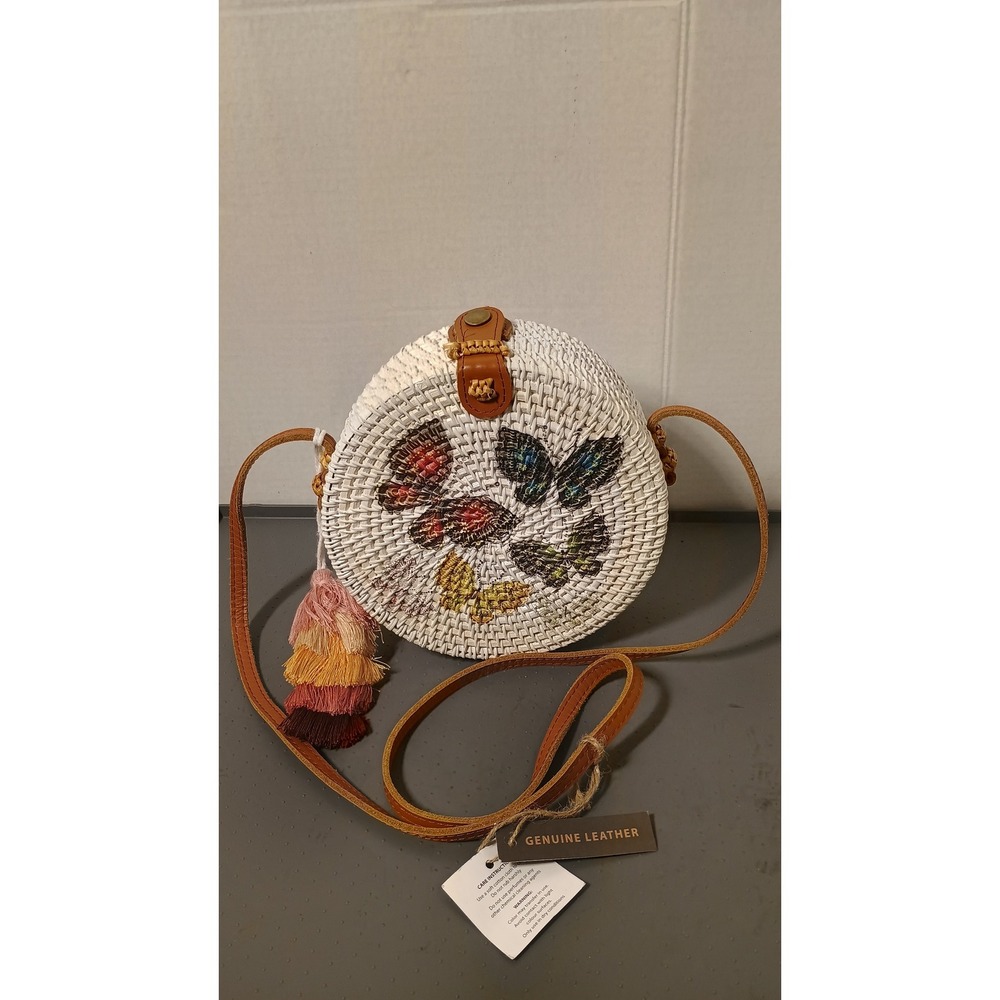 Unbranded Rattan Crossbody Bag Womens Small White New Butterfly Tassel Boho